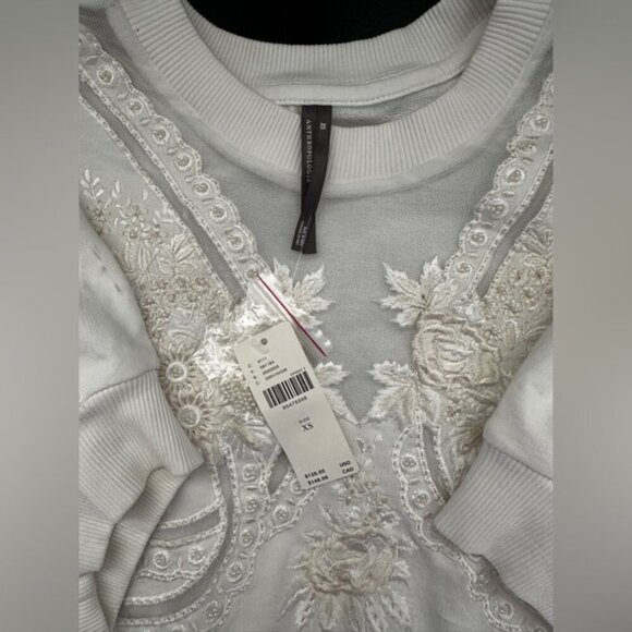 NWT By Anthropologie XS Puff-Sleeve Embellished Elbow-Sleeve Sweatshirt - Picture 11 of 13